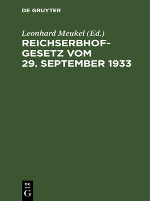 cover image of Reichserbhofgesetz vom 29. September 1933